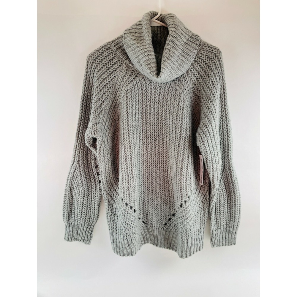 CLOTH by Design Sweater Women's Size M Gray Cutouts Cotton Blend Knit Cowl Neck